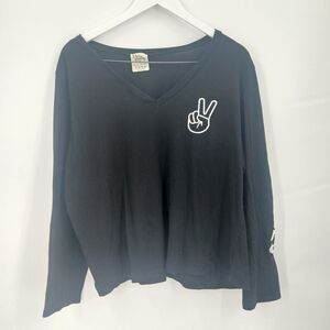womens dirtee laundry plus size 2xl black long sleeve good vibes peace sign tee